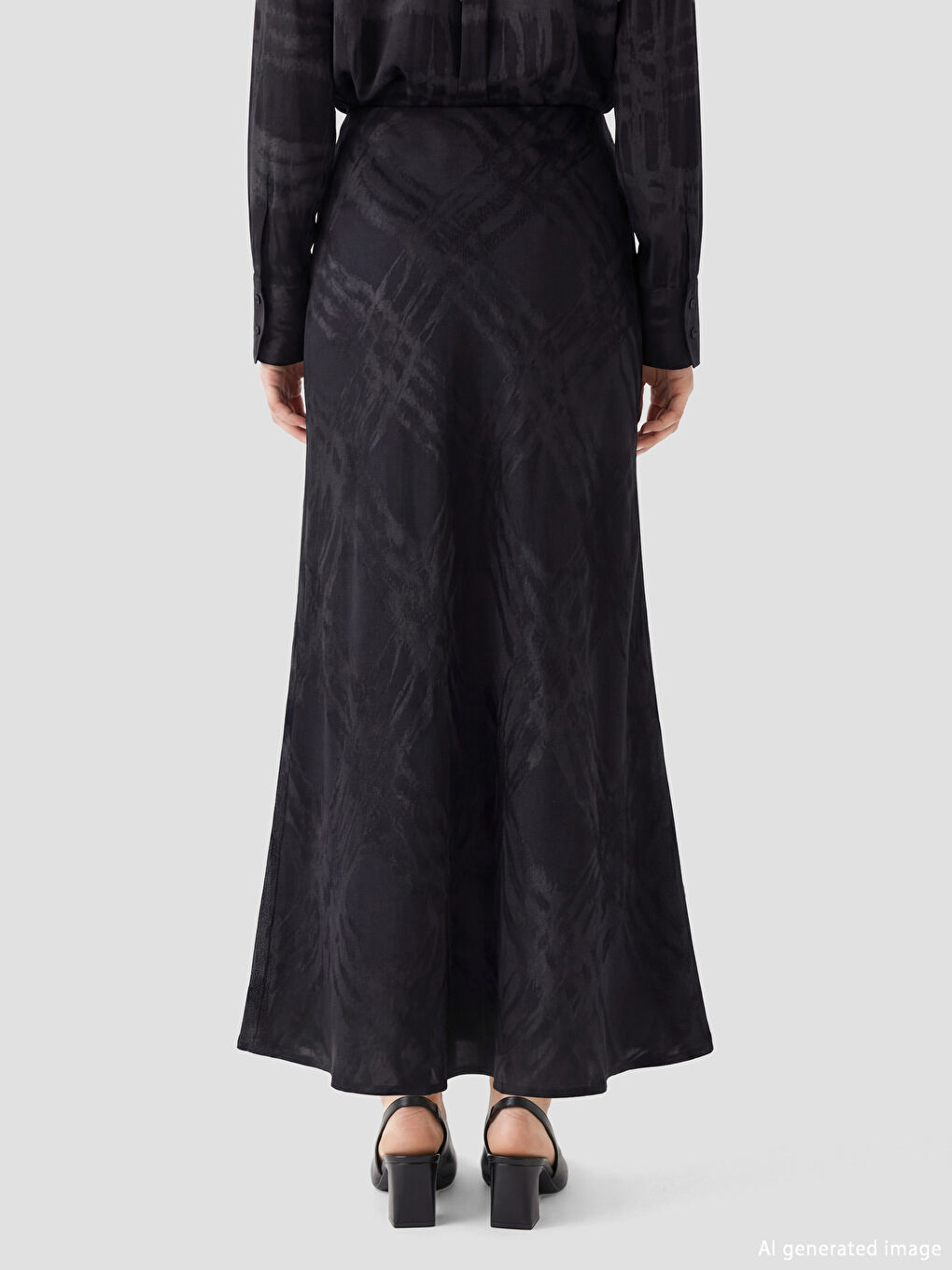 Siyah Beli Lastikli Desenli Saten Etek-5