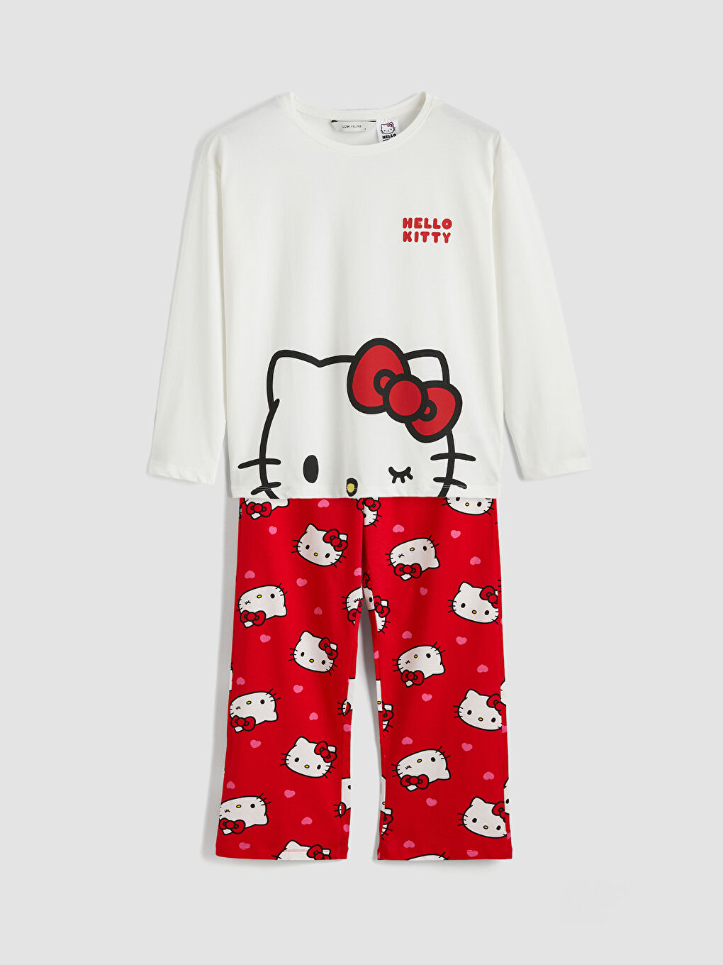 Kırmızı Hello Kitty Baskılı Kadın Pijama Takım-4