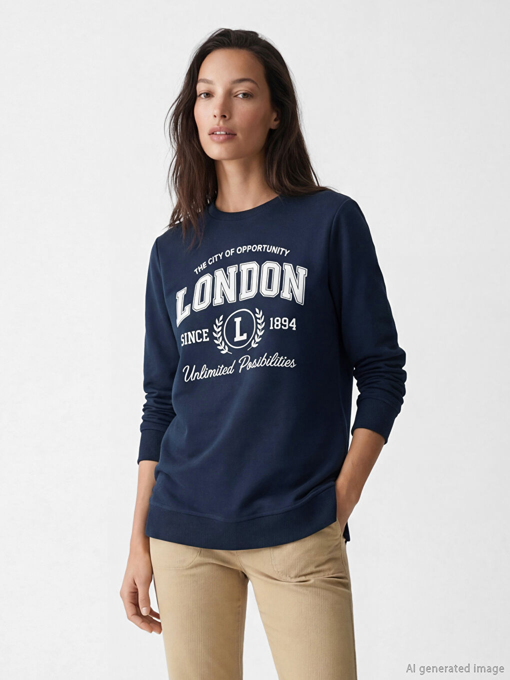 Lacivert London Baskılı Kadın Sweatshirt Tunik