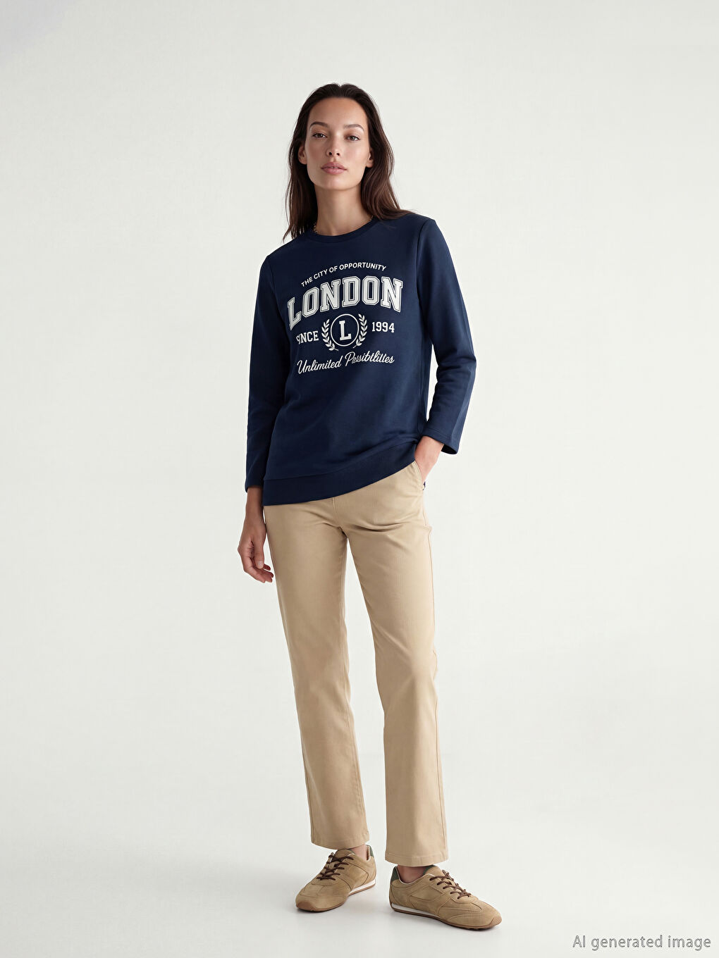Lacivert London Baskılı Kadın Sweatshirt Tunik-1