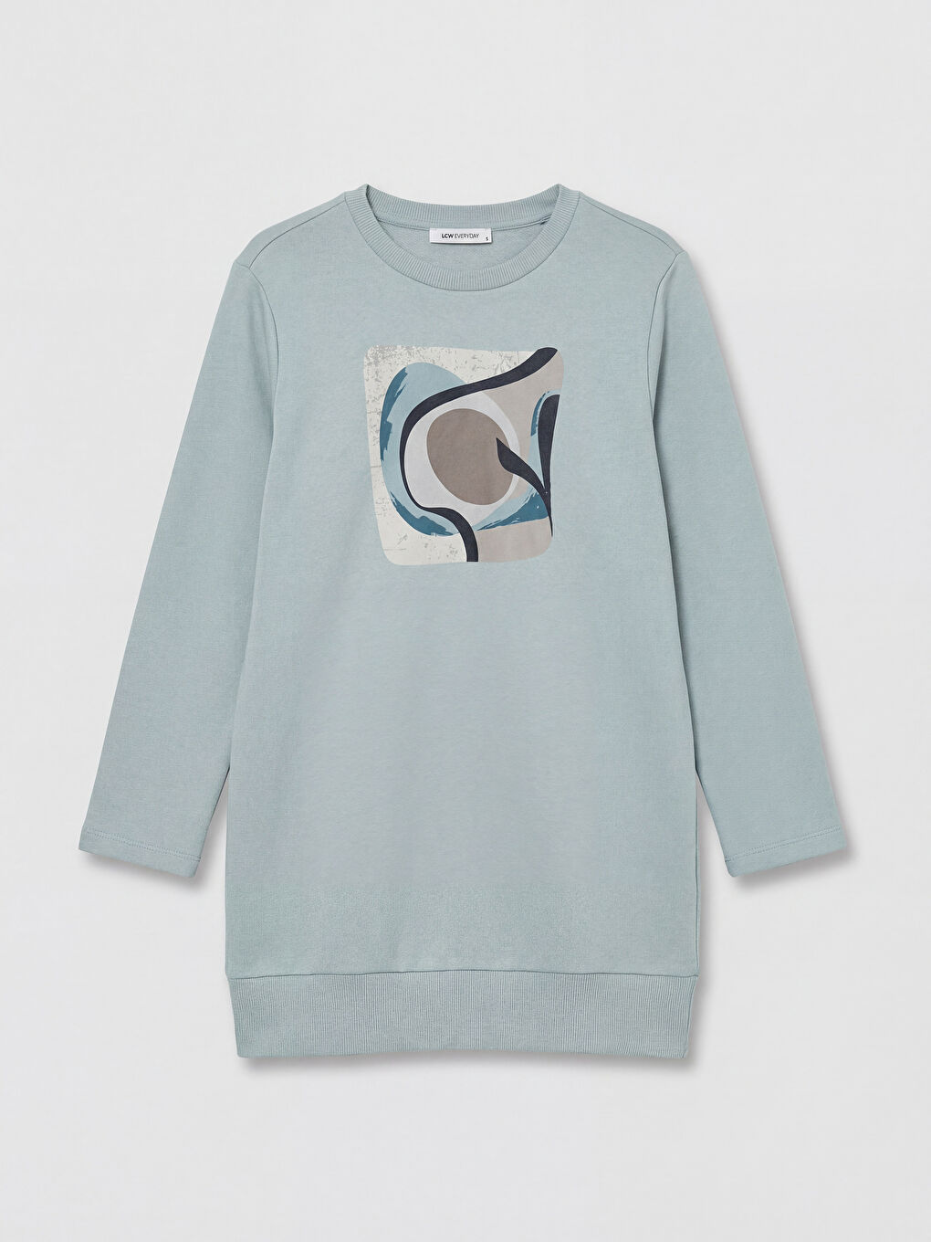 Gri Bisiklet Yaka Baskılı Kadın Sweatshirt Tunik