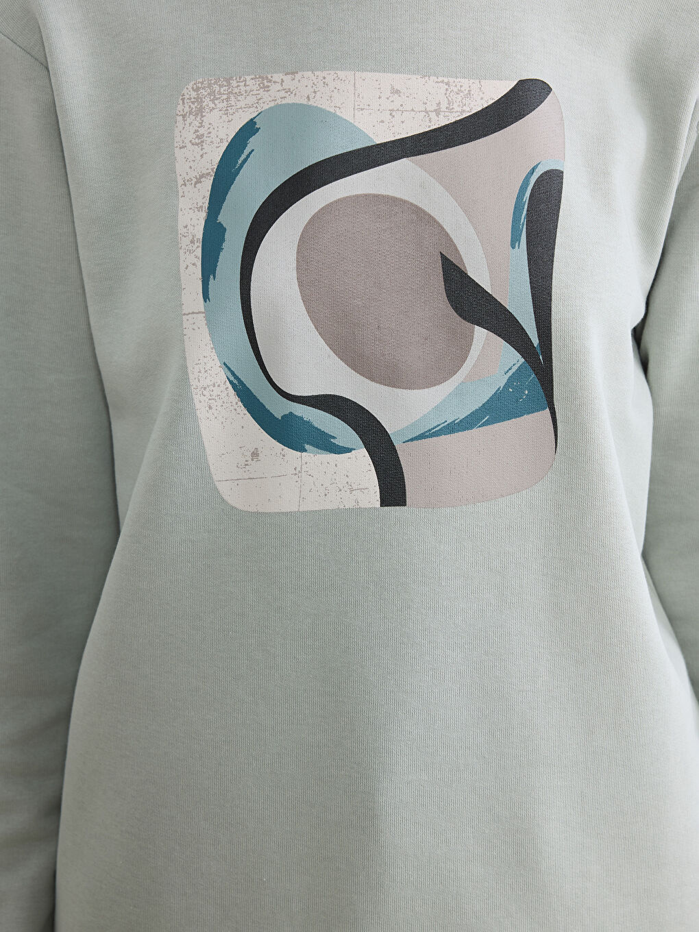 Gri Bisiklet Yaka Baskılı Kadın Sweatshirt Tunik-2