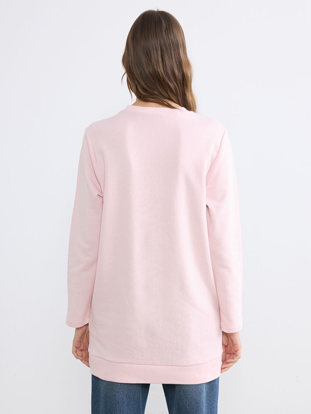 Pembe Bisiklet Yaka Kadın Sweatshirt Tunik-3