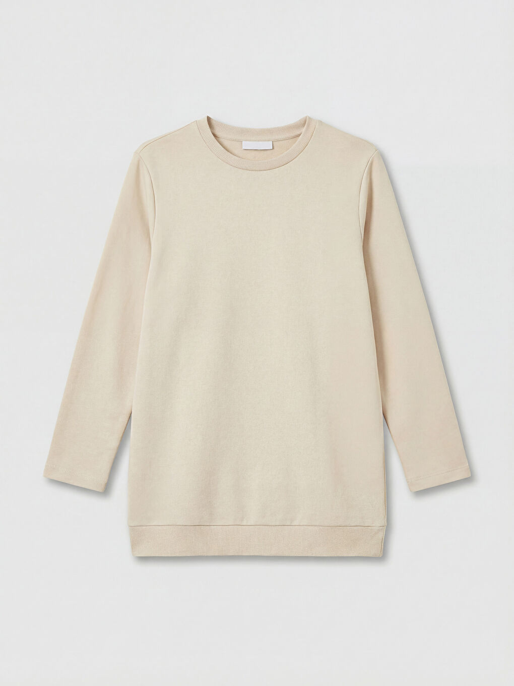 Bej Bisiklet Yaka Kadın Sweatshirt Tunik-4