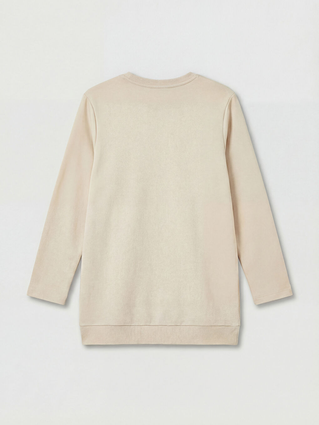 Bej Bisiklet Yaka Kadın Sweatshirt Tunik-5