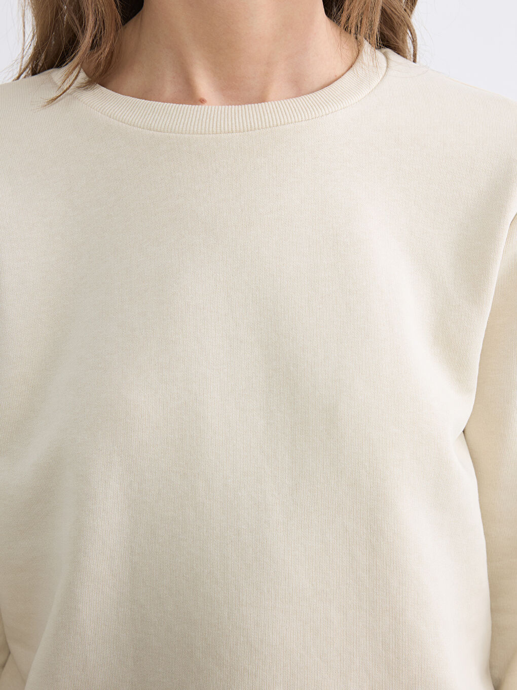 Bej Bisiklet Yaka Kadın Sweatshirt Tunik-2