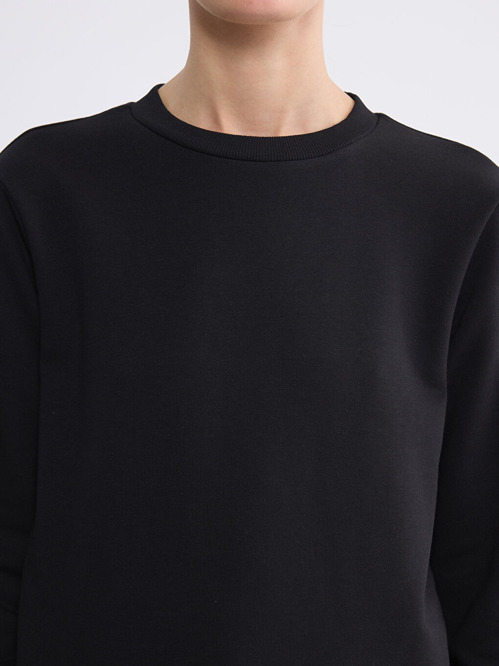 Siyah Bisiklet Yaka Kadın Sweatshirt Tunik-2