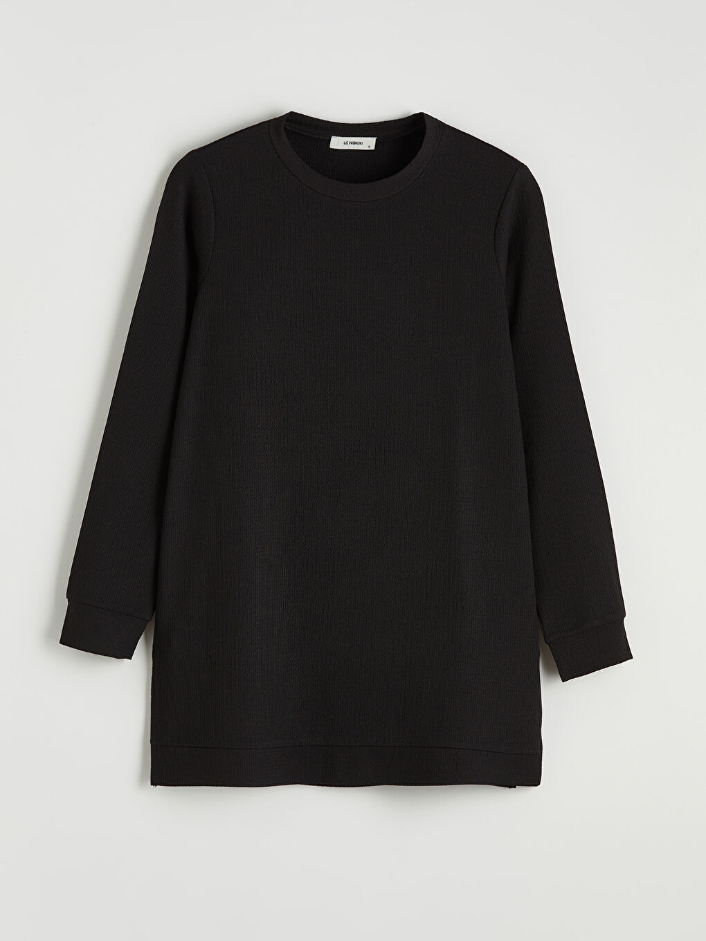 Siyah Bisiklet Yaka Dokulu Kadın Tunik	