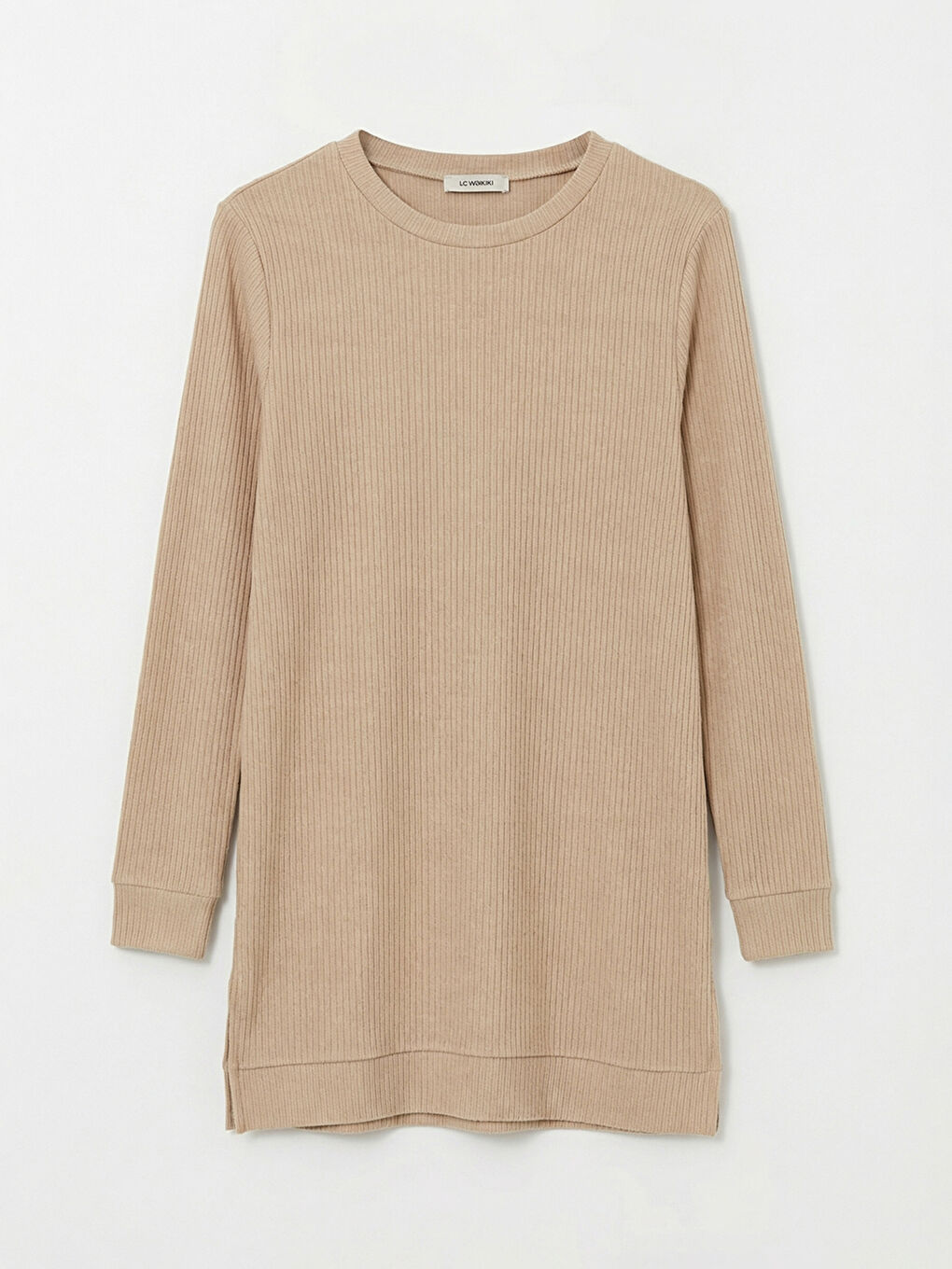 Bej Bisiklet Yaka Dokulu Kadın Tunik	-4