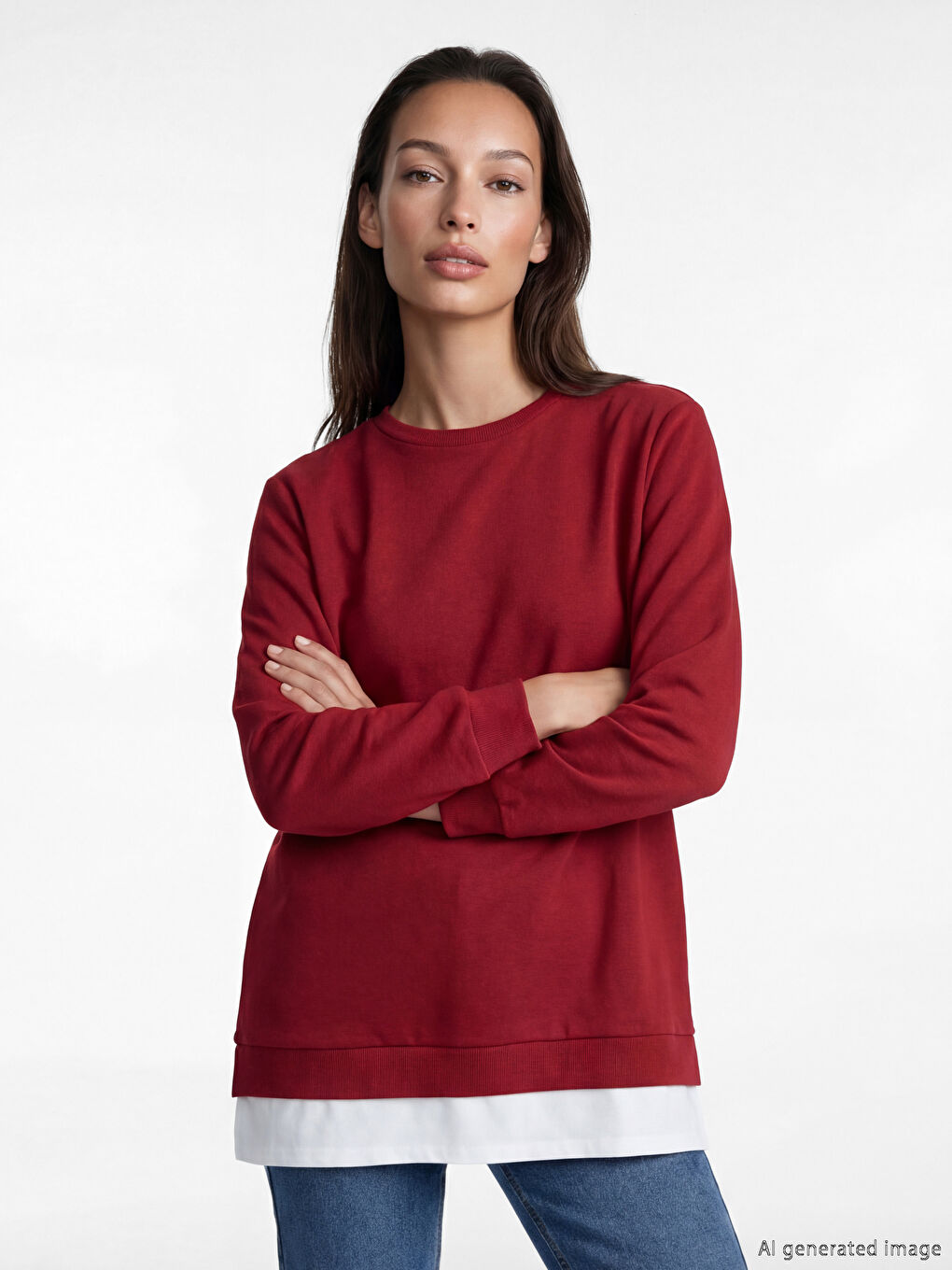 Bordo Bisiklet Yaka Kadın Sweatshirt Tunik