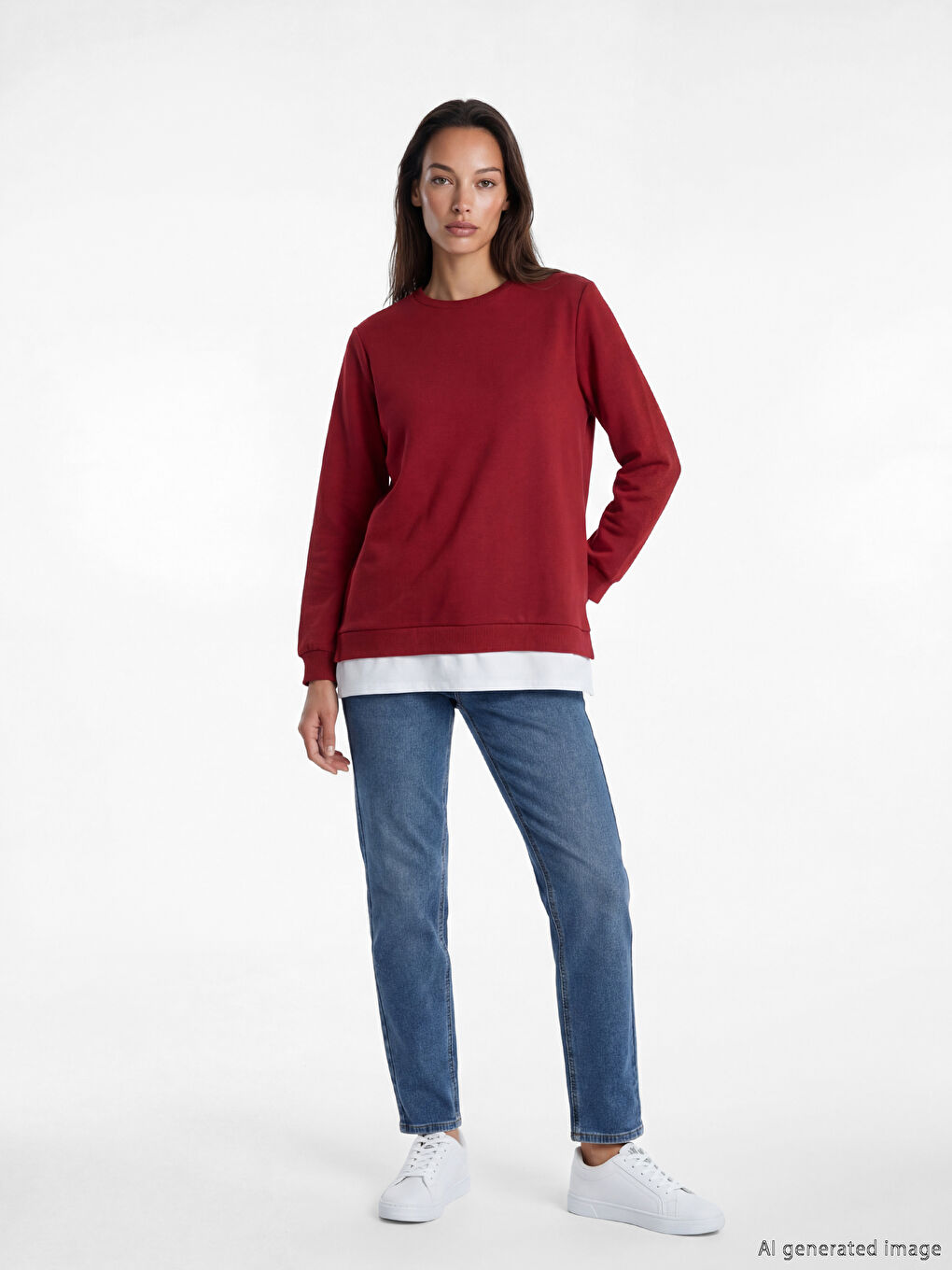 Bordo Bisiklet Yaka Kadın Sweatshirt Tunik-1