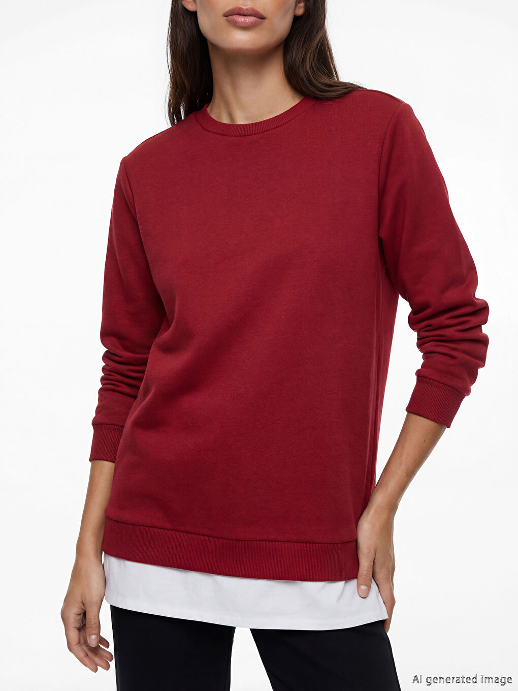 Bordo Bisiklet Yaka Kadın Sweatshirt Tunik-2