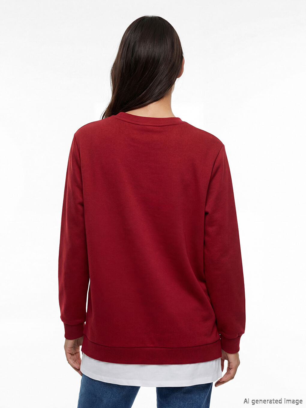 Bordo Bisiklet Yaka Kadın Sweatshirt Tunik-3