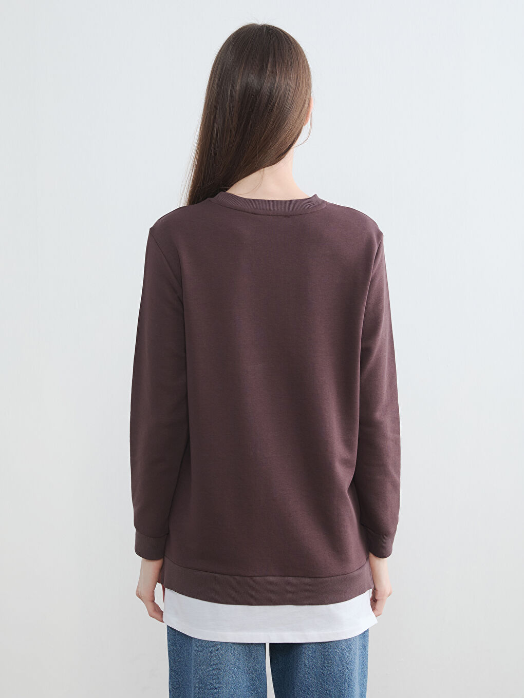 Kahverengi Bisiklet Yaka Kadın Sweatshirt Tunik-3