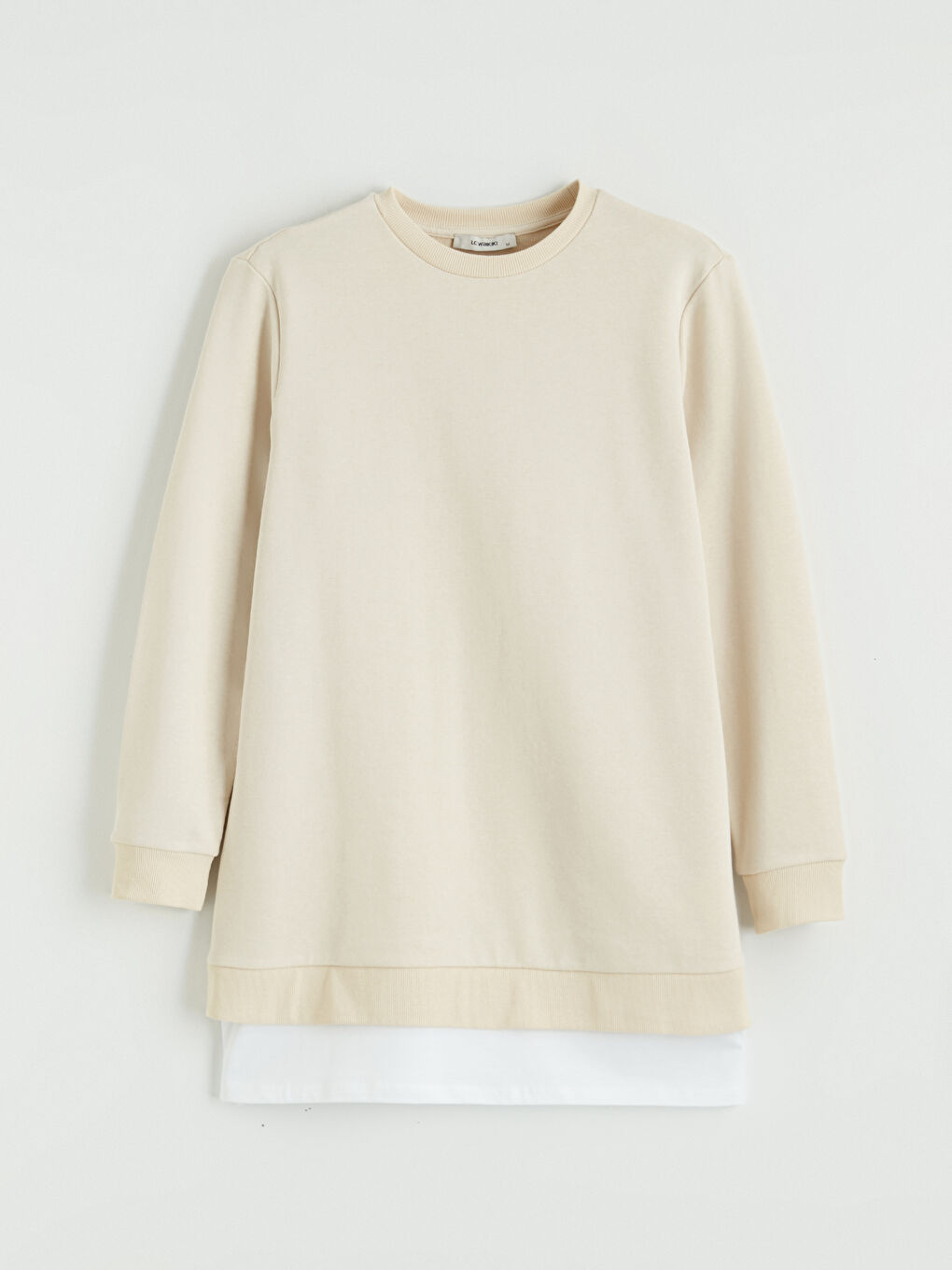 Bej Bisiklet Yaka Kadın Sweatshirt Tunik-4