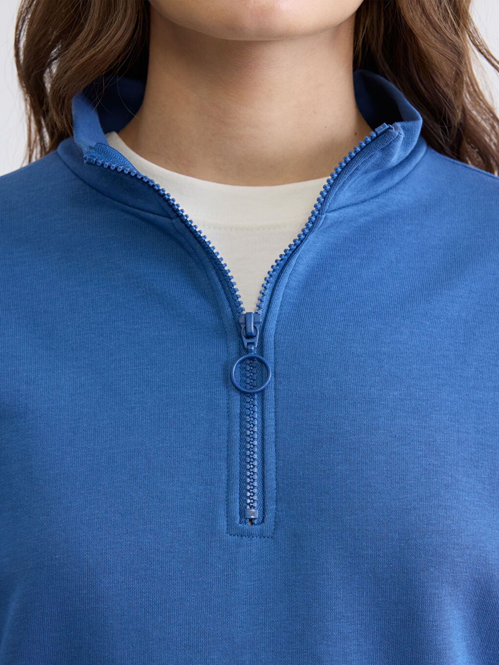 Mavi Dik Yaka Kadın Sweatshirt Tunik-2