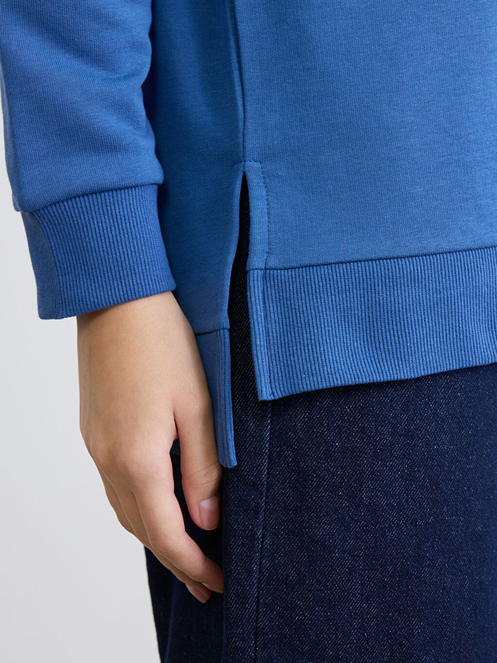 Mavi Dik Yaka Kadın Sweatshirt Tunik-3