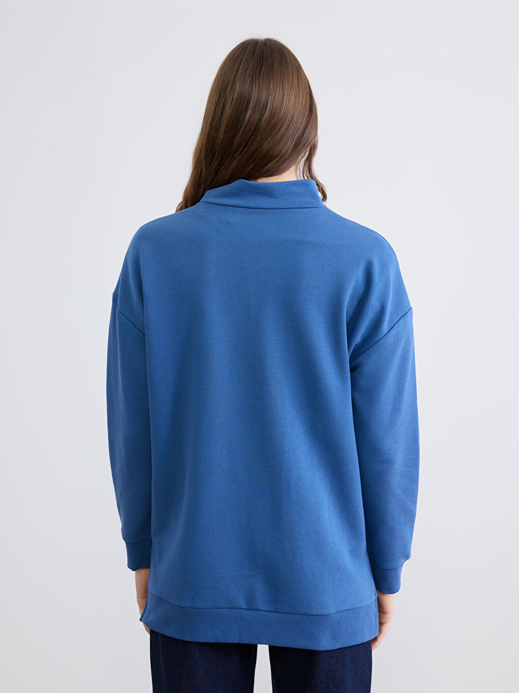 Mavi Dik Yaka Kadın Sweatshirt Tunik-4