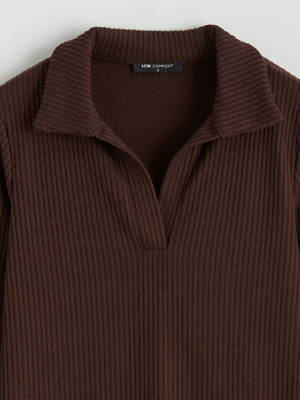 Kahverengi Polo Yaka Fitilli Kadın Sweatshirt	-5