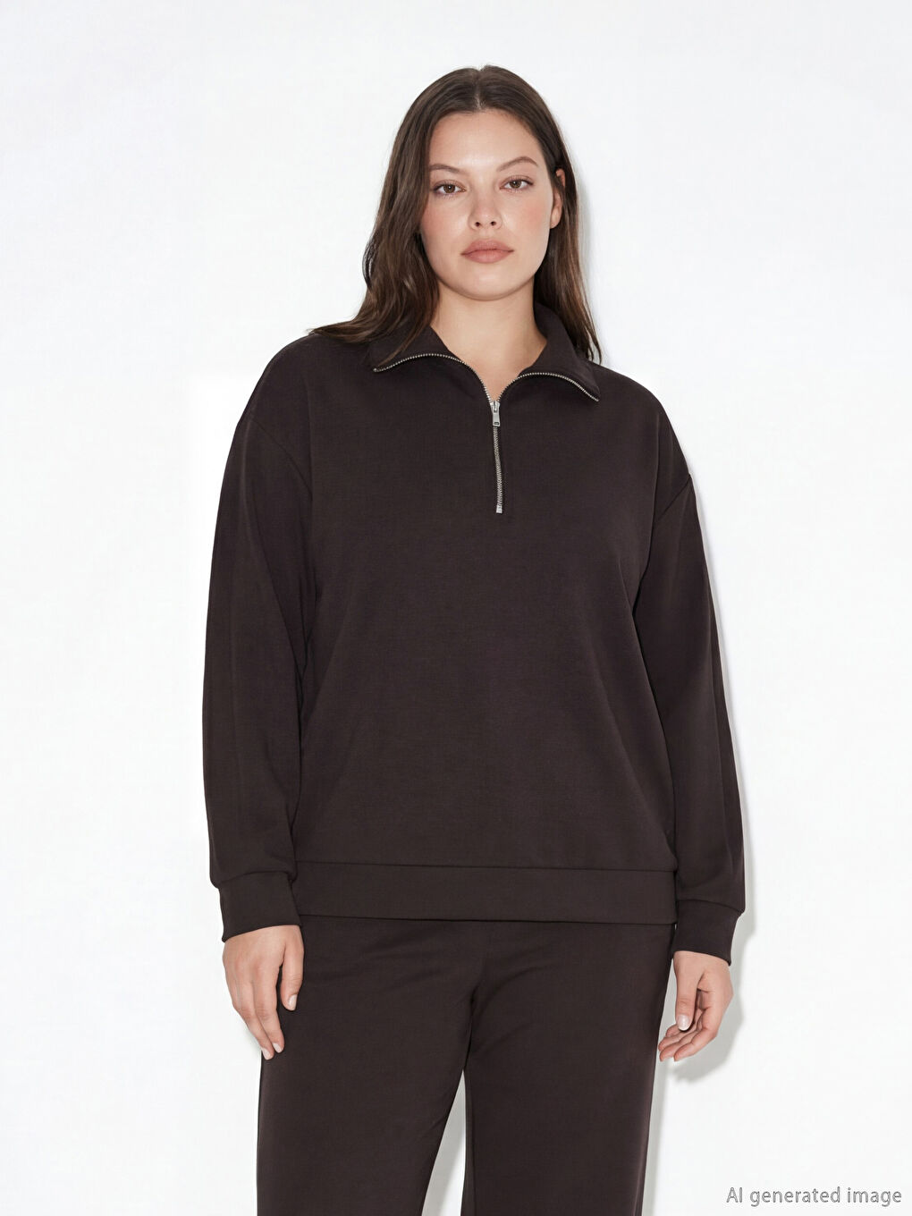 سویتشێرتی ژنانه‌ بە قۆڵتەکی بەرز و زیپەوە-1