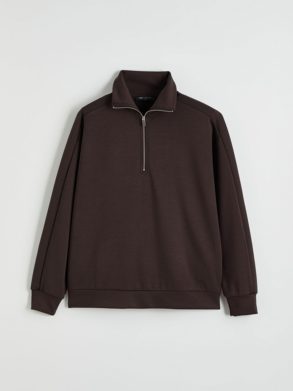 Kahverengi Dik Yaka Kadın Fermuarlı Sweatshirt-4