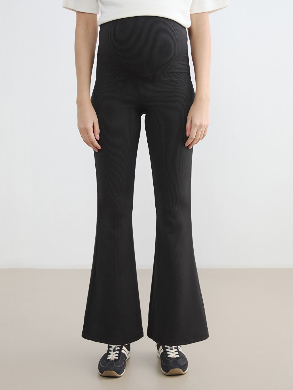 Siyah Yüksek Bel İspanyol Paça Kadın Tayt-1