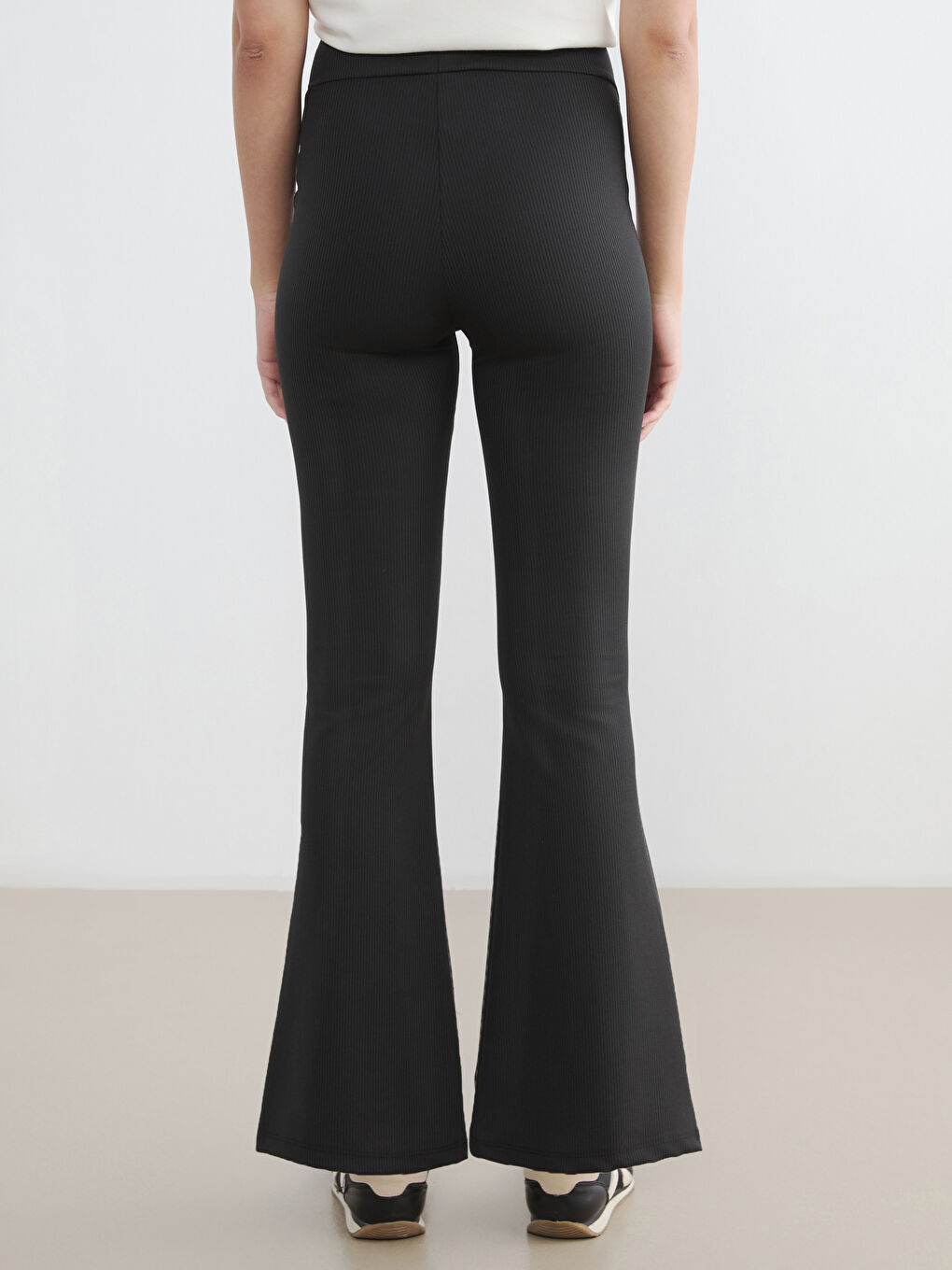 Siyah Yüksek Bel İspanyol Paça Kadın Tayt-3