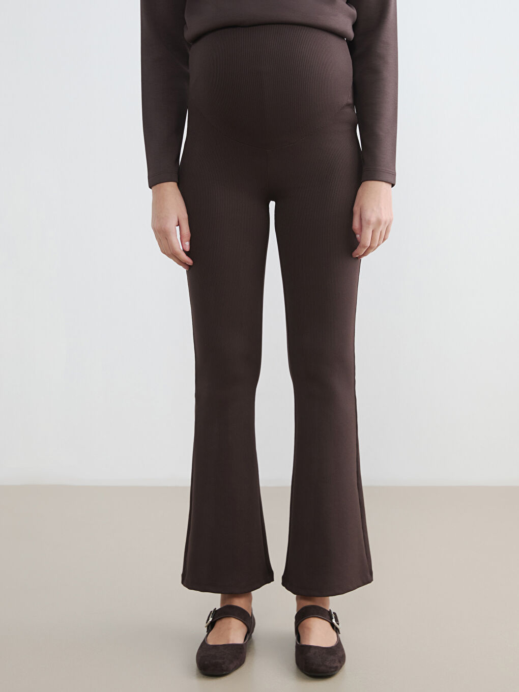 Kahverengi Karın Panelli İspanyol Paça Hamile Tayt-1