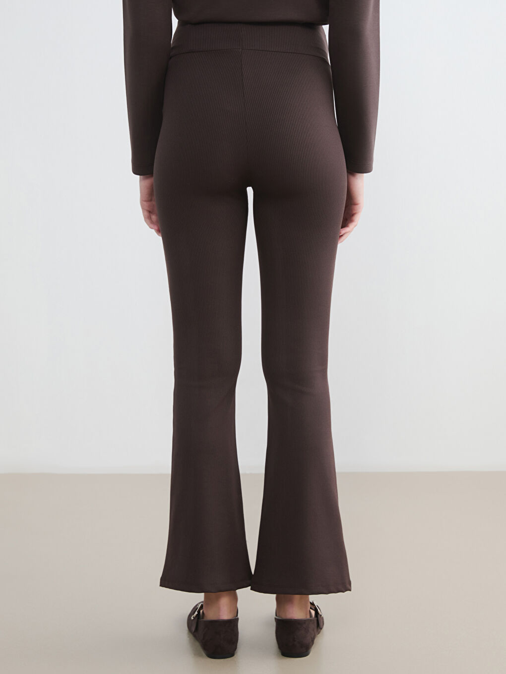 Kahverengi Karın Panelli İspanyol Paça Hamile Tayt-3