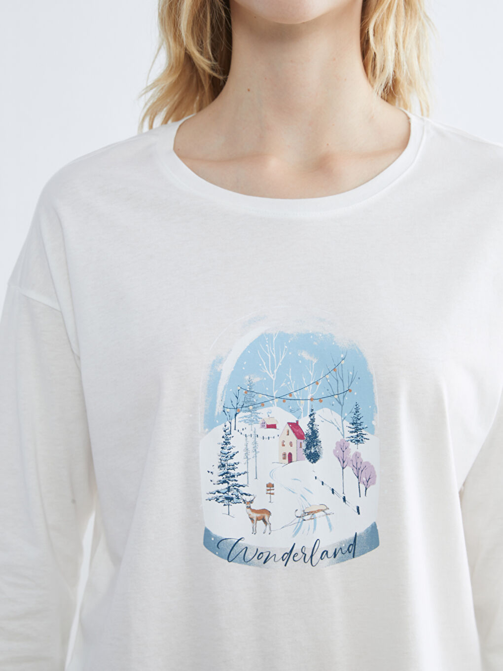 Ženski Pidžama Komplet Novogodišnje Tematike Okrugli Izrez-2