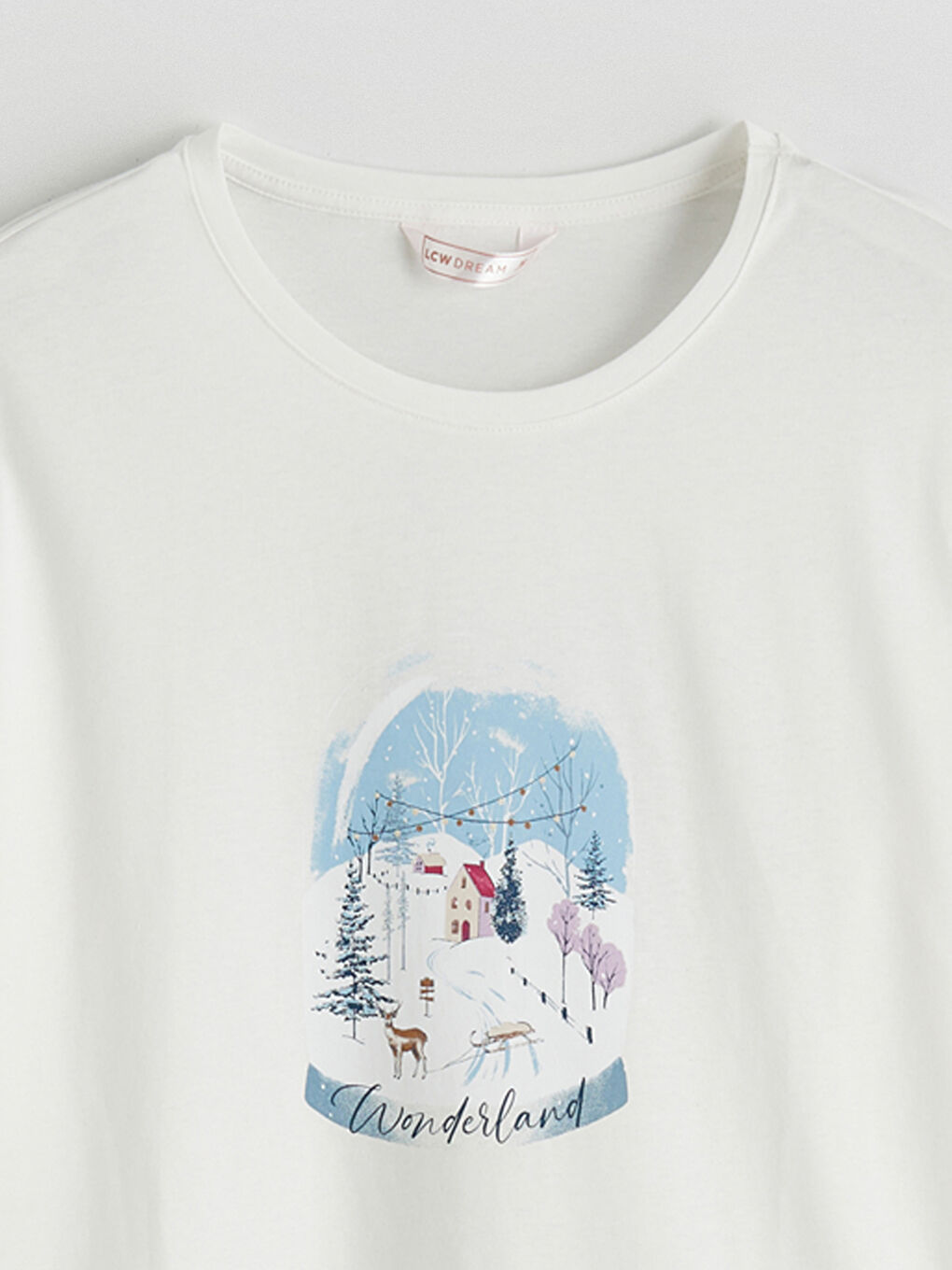 Ekru Bisiklet Yaka Yılbaşı Temalı Kadın Pijama Takımı-2