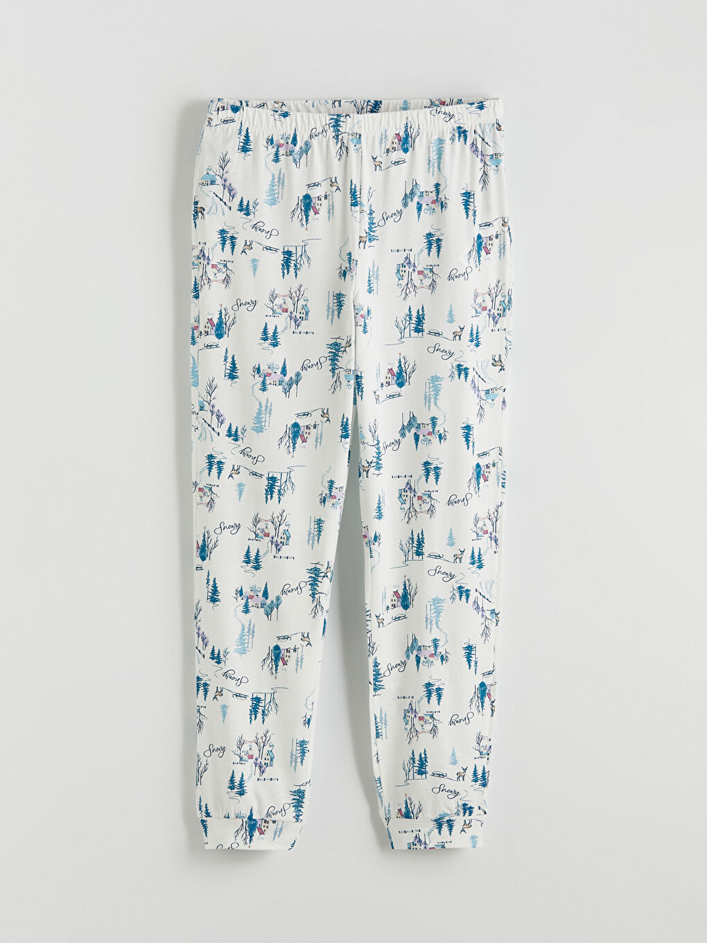 Ekru Bisiklet Yaka Yılbaşı Temalı Kadın Pijama Takımı-3