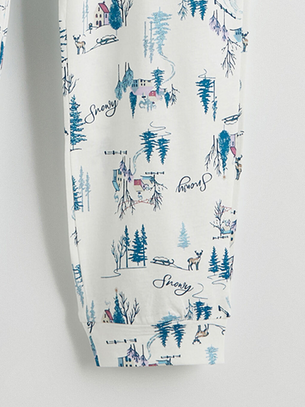 Ekru Bisiklet Yaka Yılbaşı Temalı Kadın Pijama Takımı-4