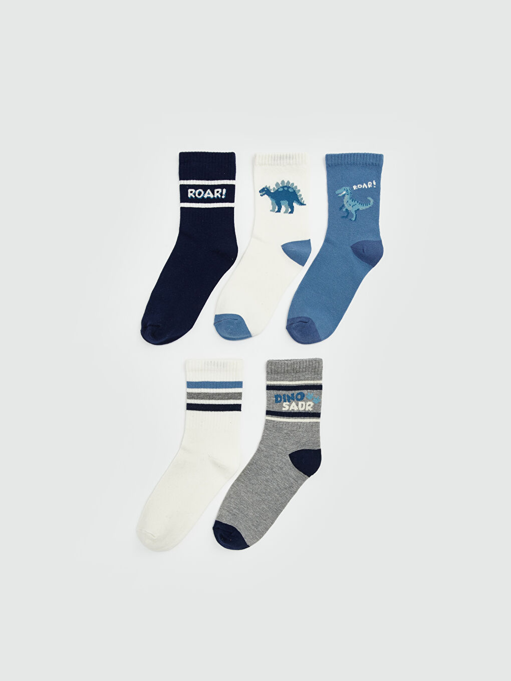 Karışık Dinozor Desenli Erkek Çocuk Soket Çorap 5'li