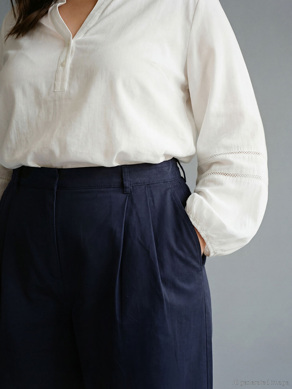 Loose Fit Pleated Women's Trousers-2