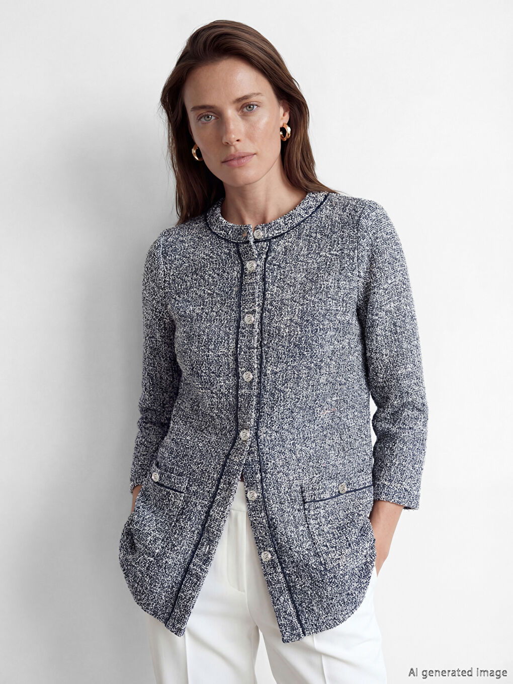 Lacivert Bisiklet Yaka Kadın Hırka