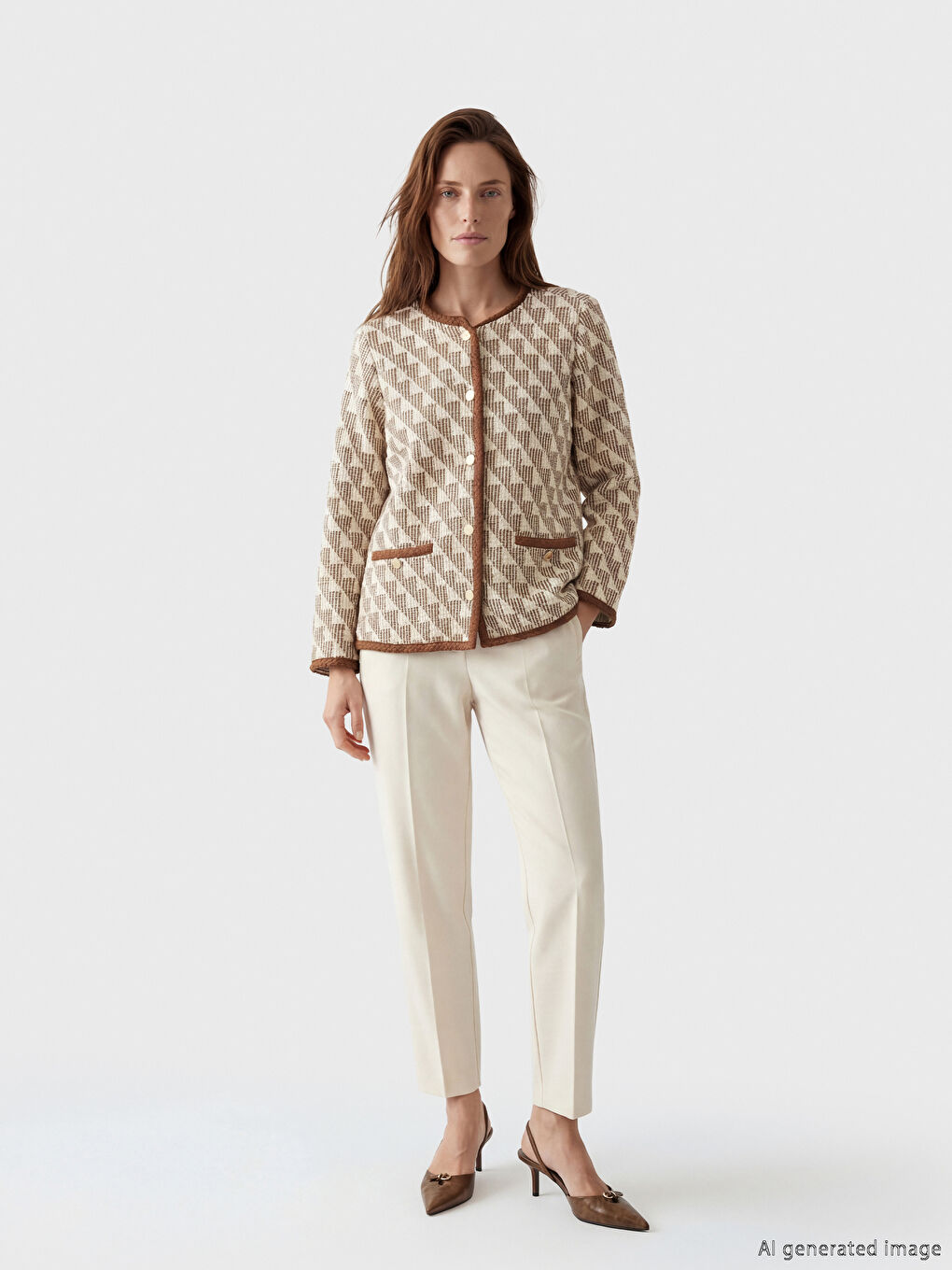 Kahverengi Bisiklet Yaka Desenli Kadın Hırka-1