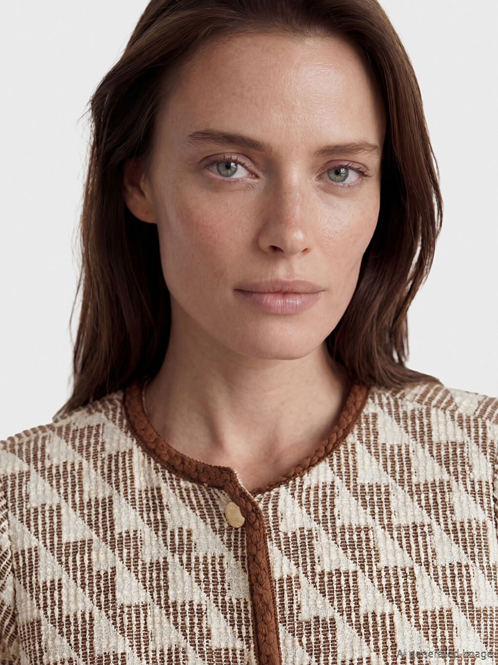 Kahverengi Bisiklet Yaka Desenli Kadın Hırka-2