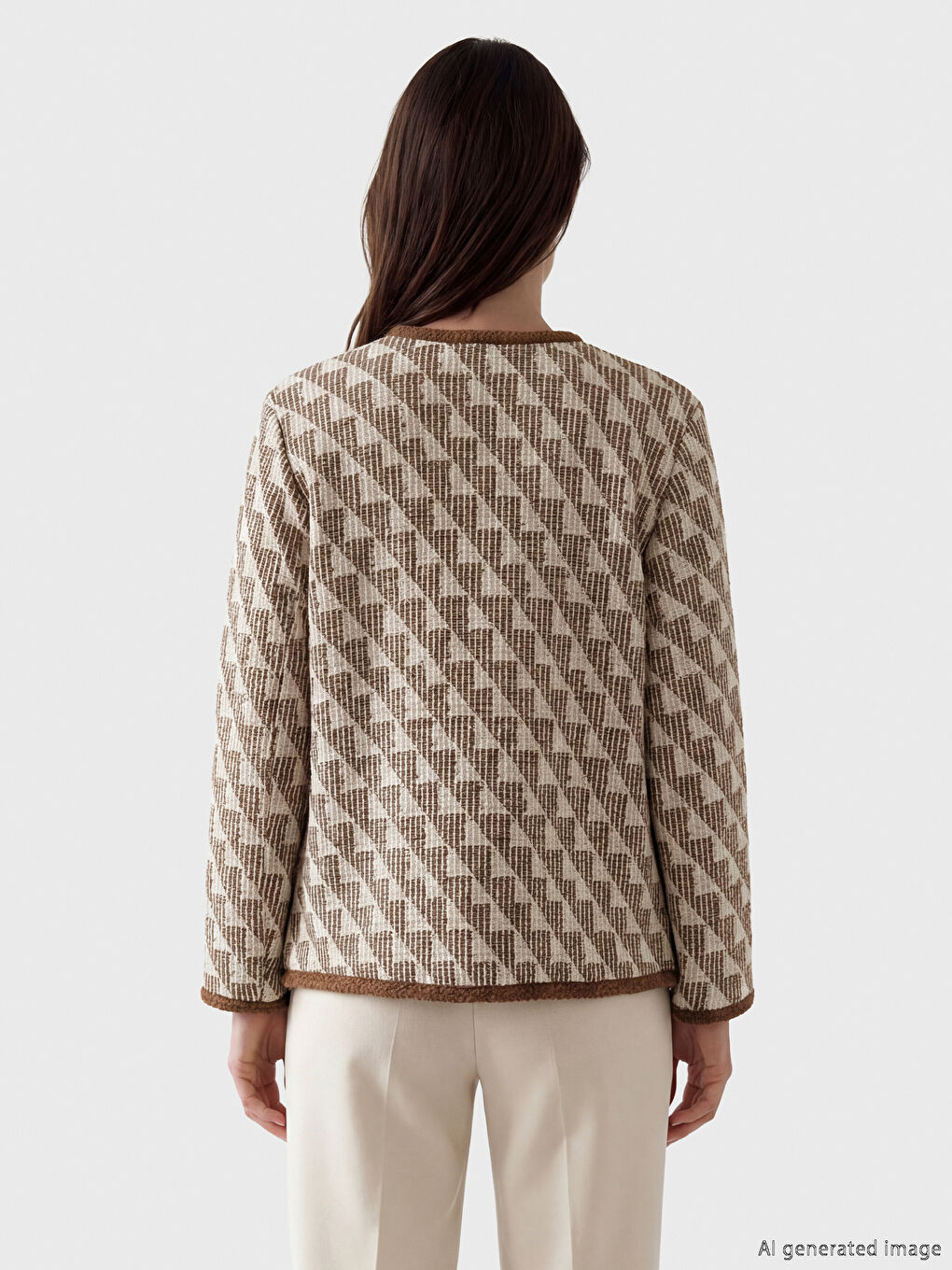 Kahverengi Bisiklet Yaka Desenli Kadın Hırka-3