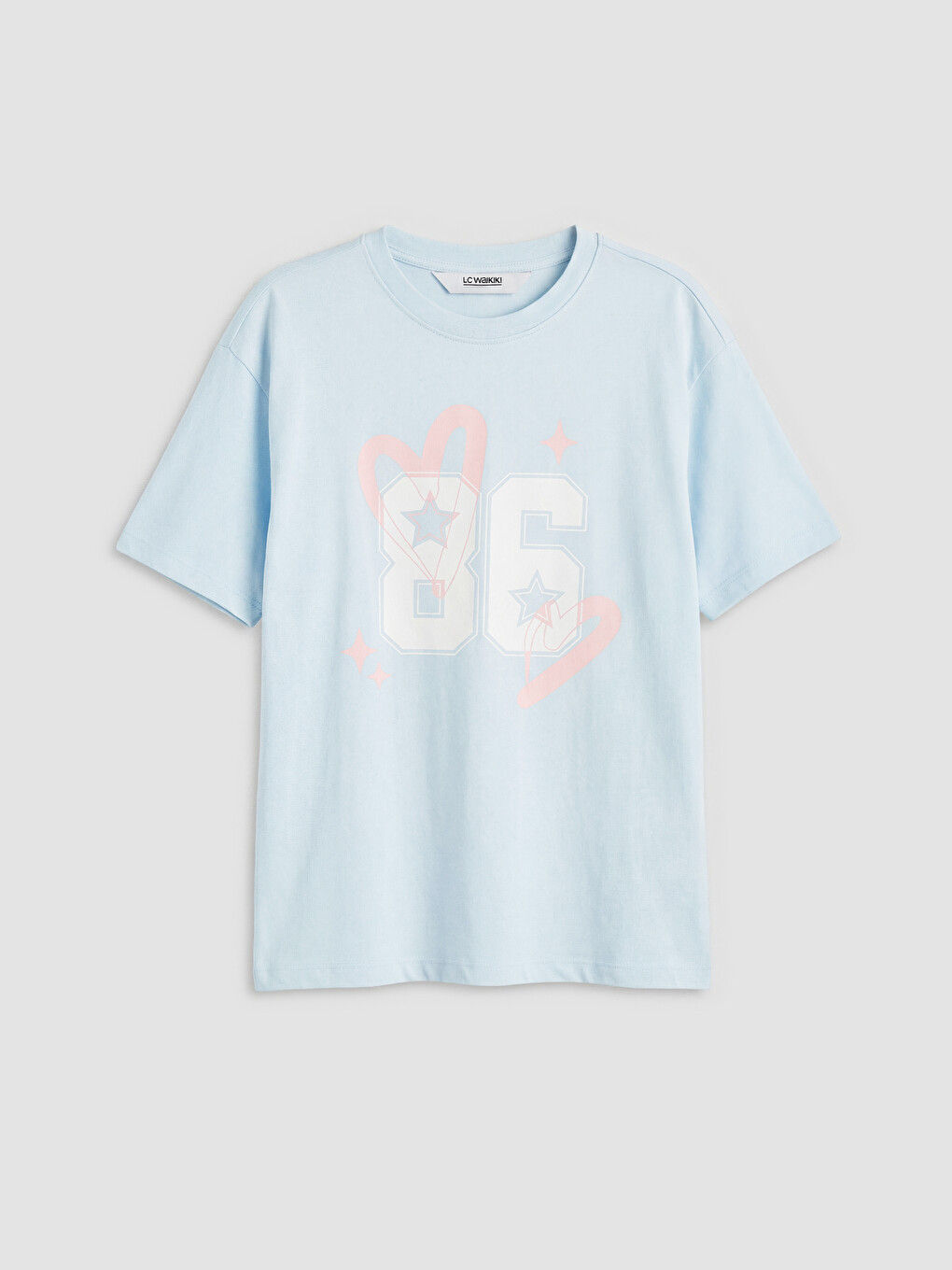 Loose Fit Crew Neck Printed Girls' T-Shirt