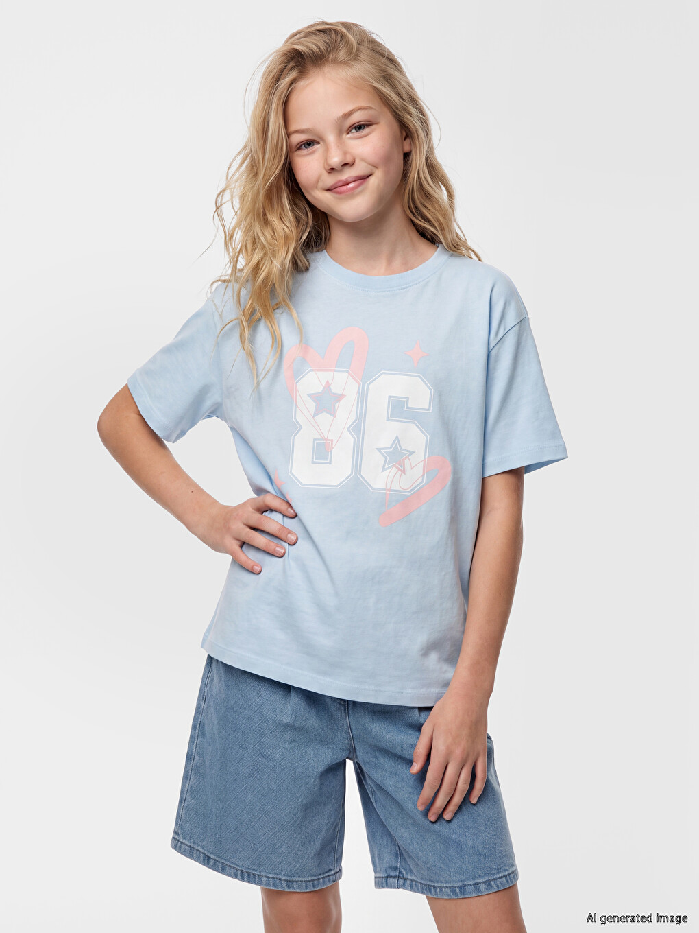 Loose Fit Crew Neck Printed Girls' T-shirt-1