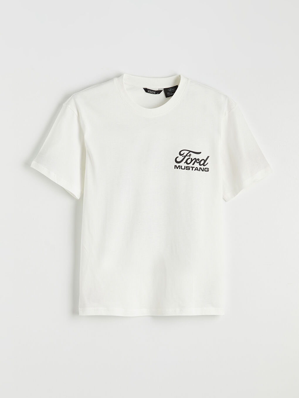 Ekru Bisiklet Yaka Ford Baskılı Erkek Tişört-4