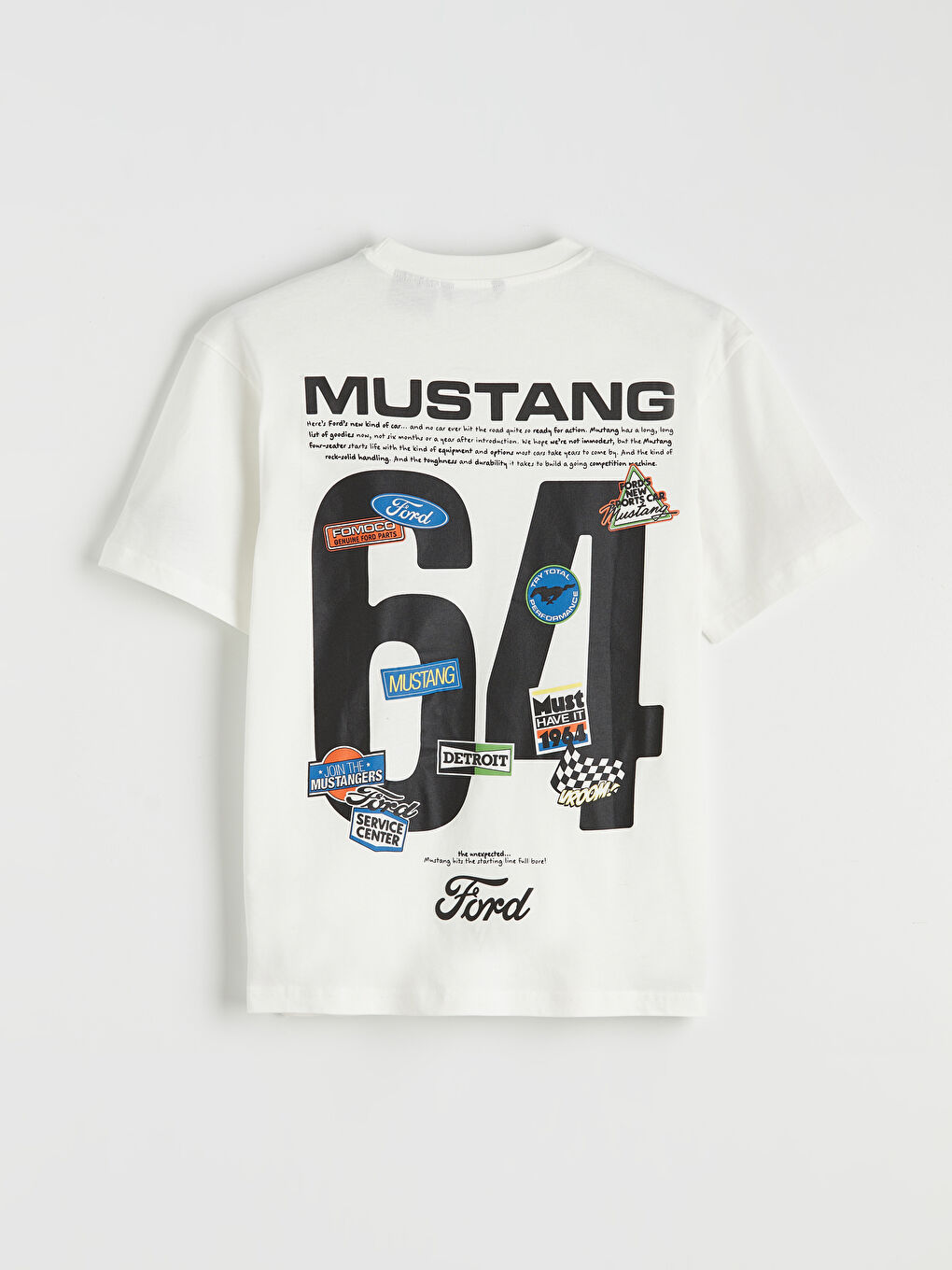Ekru Bisiklet Yaka Ford Baskılı Erkek Tişört-5