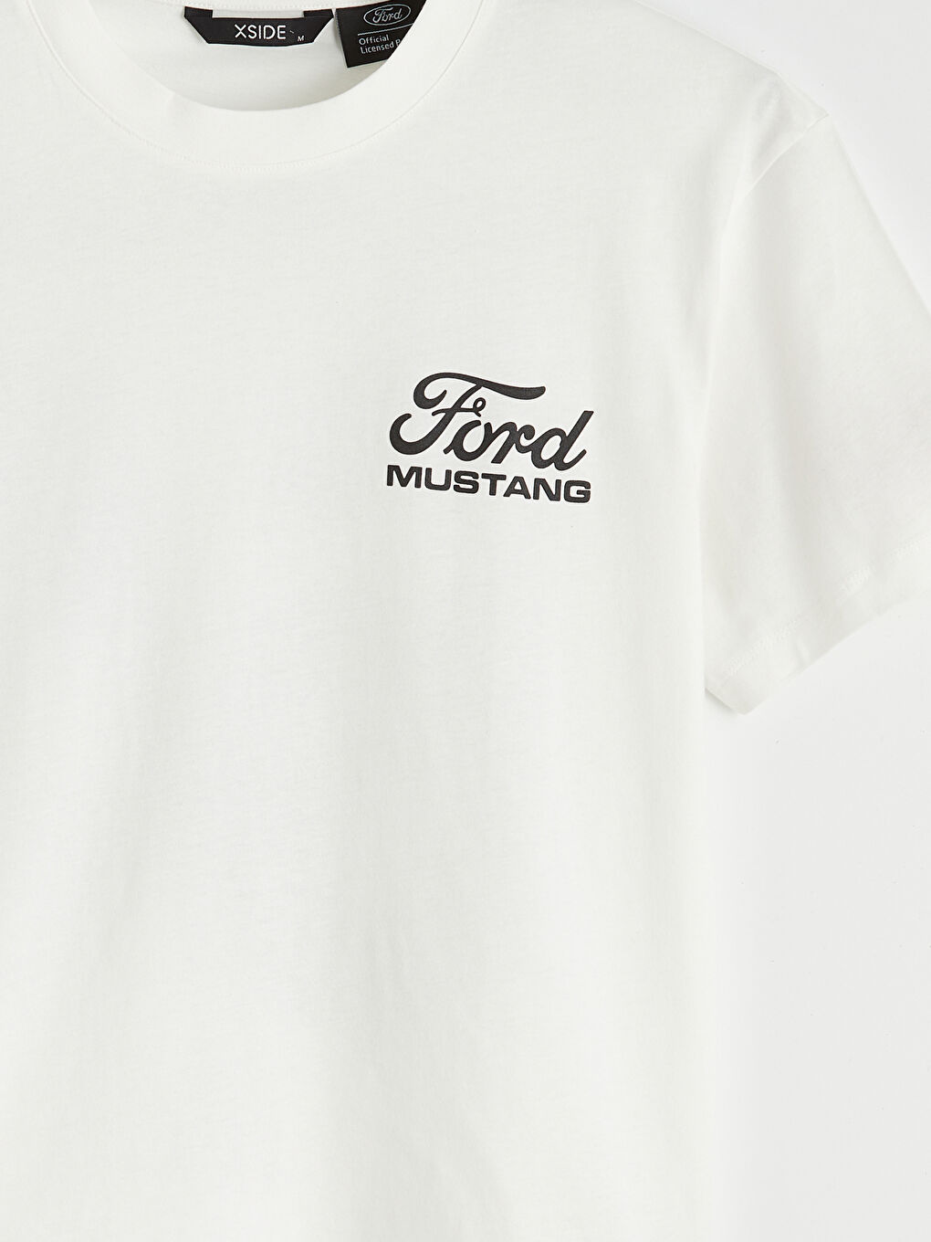 Ekru Bisiklet Yaka Ford Baskılı Erkek Tişört-6