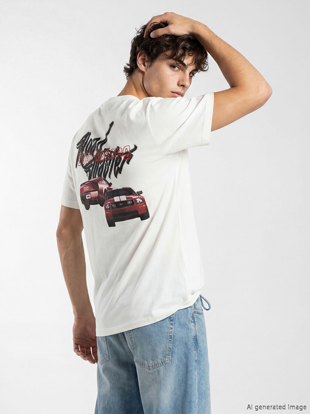 მრგვალი საყელო Ford ნაბეჭდი ჟერსის მამაკაცის მაისური