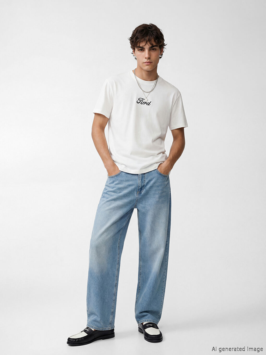 მრგვალი საყელო Ford ნაბეჭდი ჟერსის მამაკაცის მაისური-1