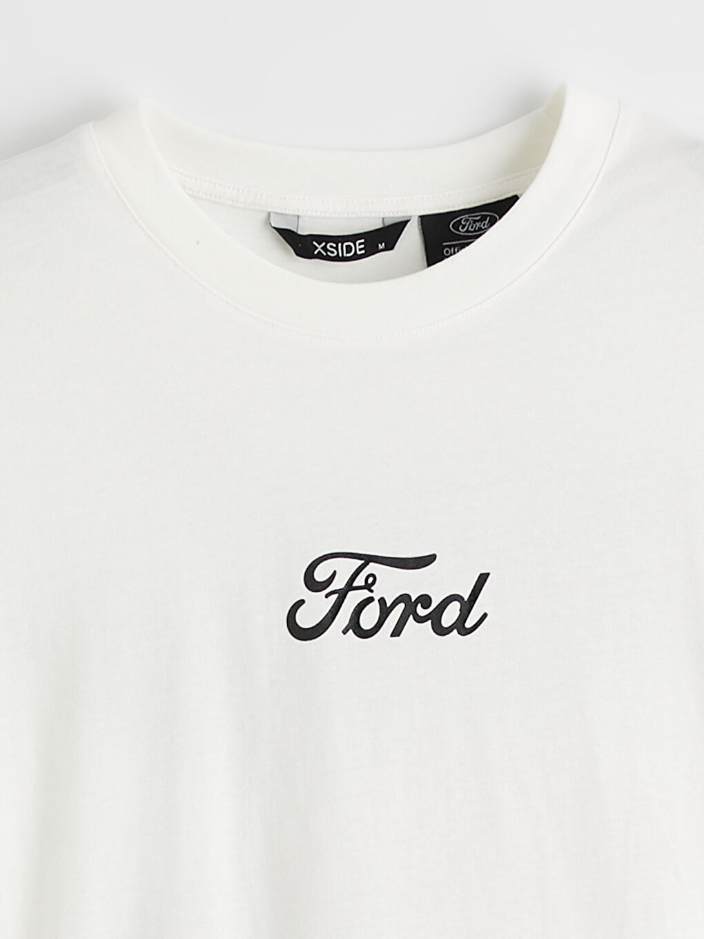 Ekru  Bisiklet Yaka Ford Baskılı Penye Erkek Tişört-1