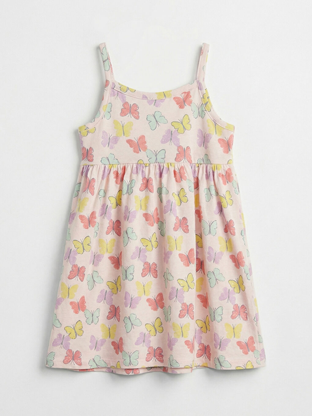 Ekru U Yaka Kelebek Desenli Kız Bebek Elbise