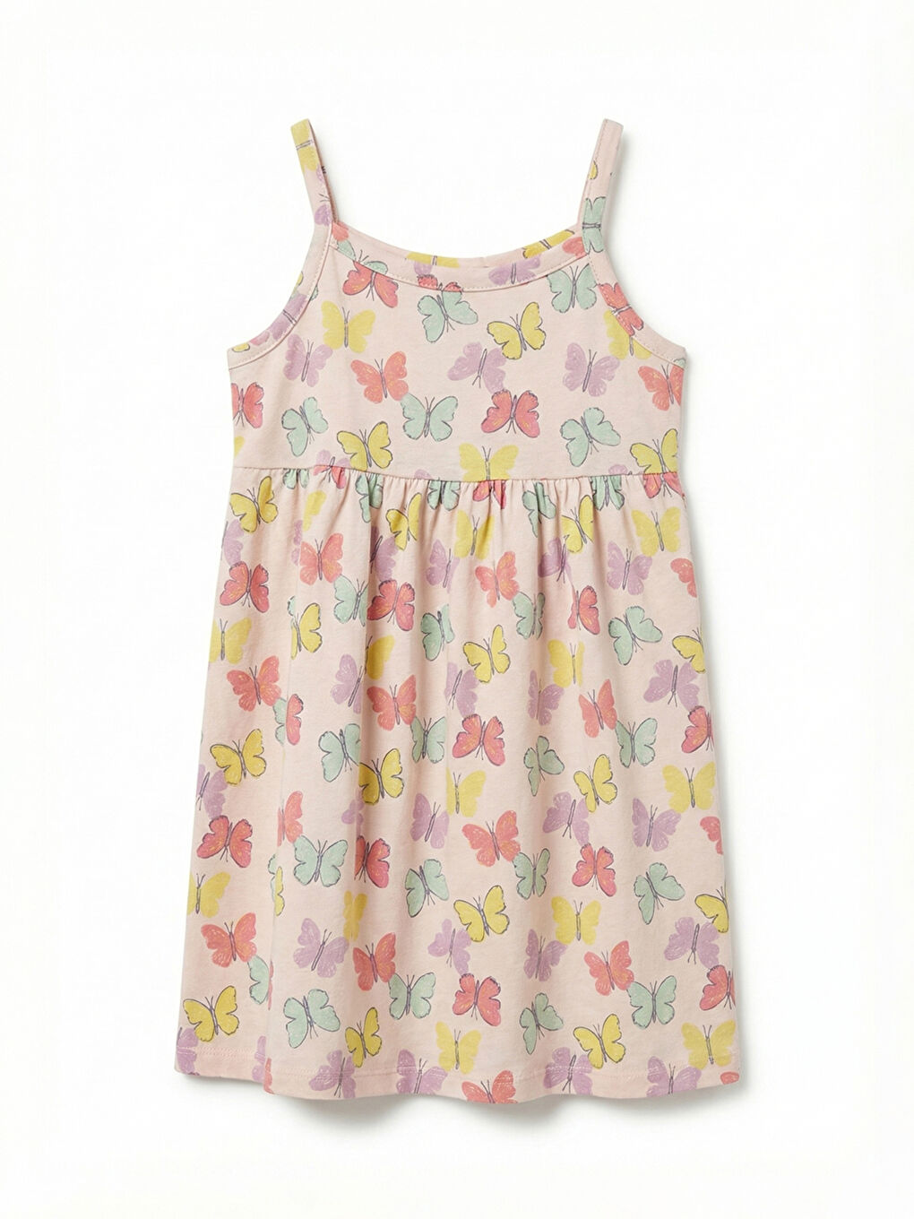 Ekru U Yaka Kelebek Desenli Kız Bebek Elbise-1