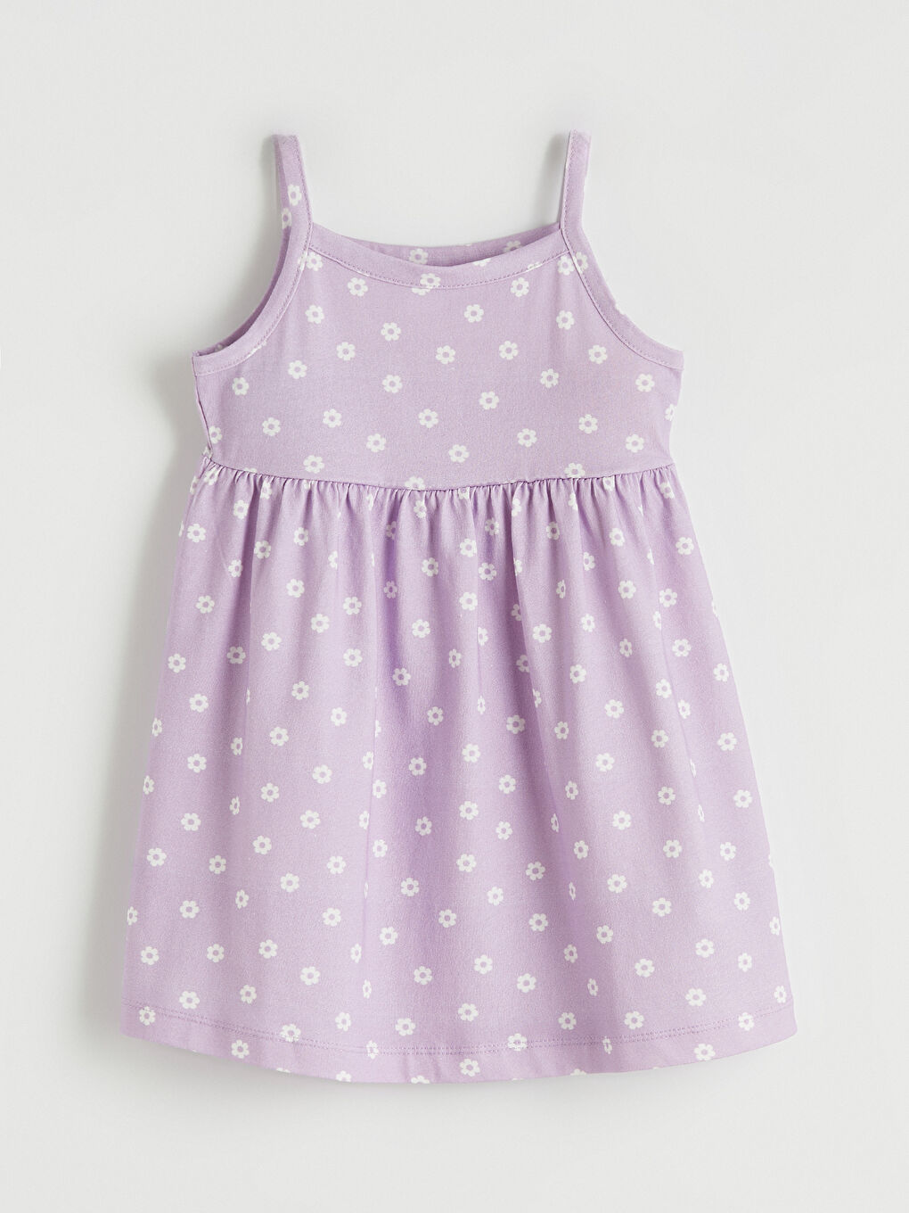 Lila Kare Yaka Kelebek Desenli Kız Çocuk Elbise